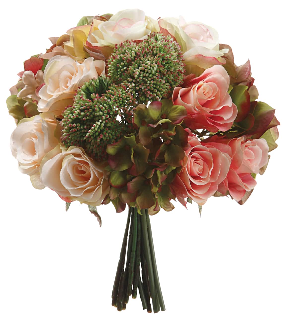 12 Pack: Pink &#x26; Green Hydrangea, Rose &#x26; Sedum Bouquet
